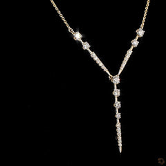 Lab Diamond Studded Y Chain Lariat Necklace in 14K Gold