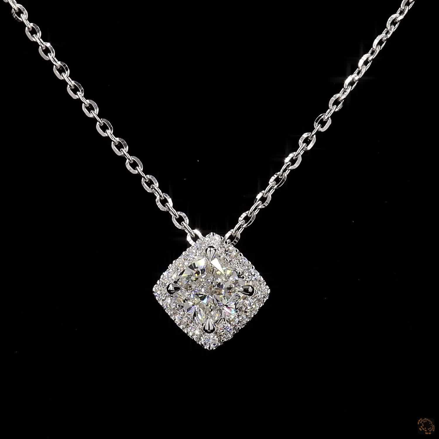 1.0Ct Lab Diamond Halo Set Necklace in 14K Gold For Women