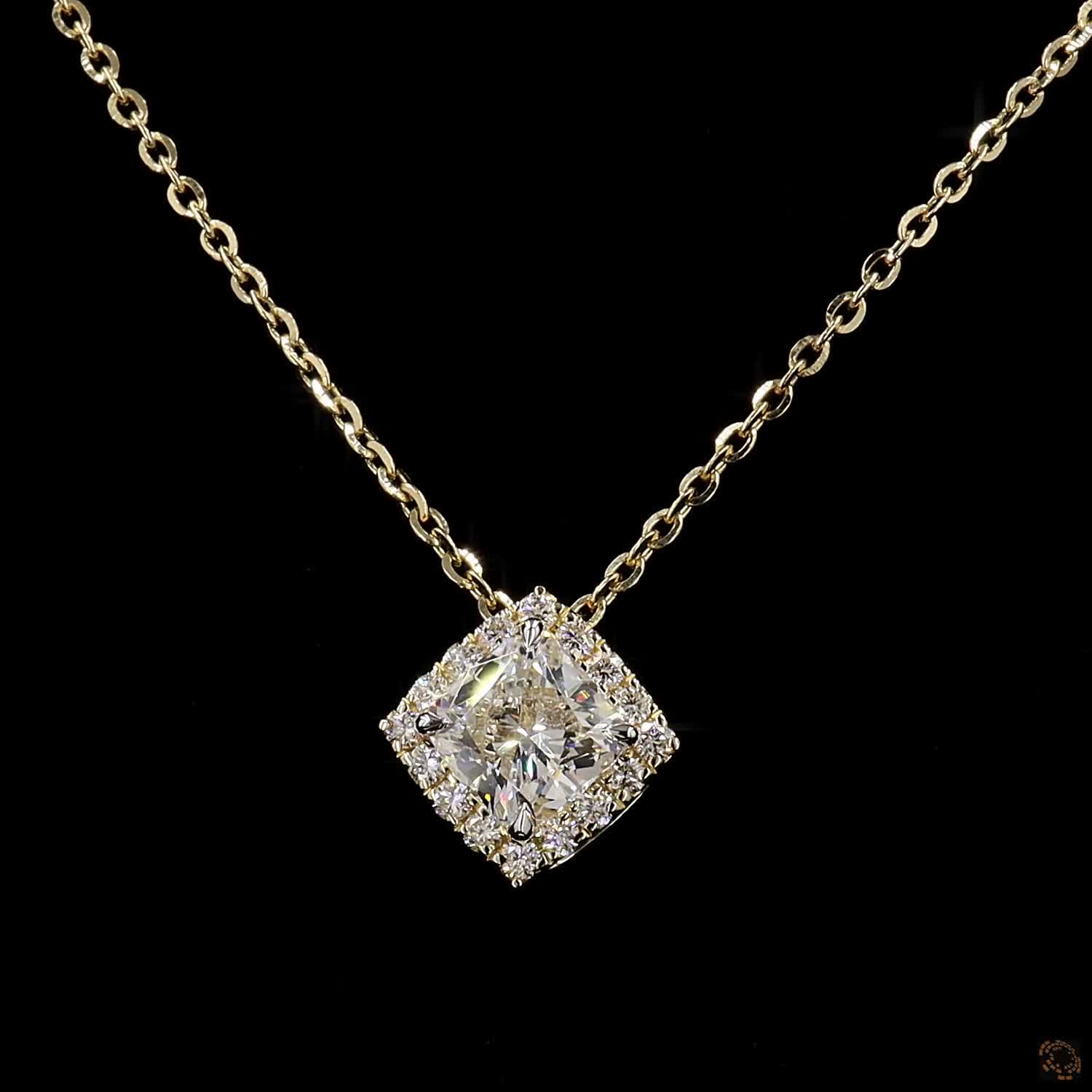 1.0Ct Lab Diamond Halo Set Necklace in 14K Gold For Women