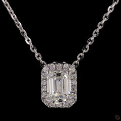 1.0Ct Lab Diamond Halo Set Necklace in 14K Gold For Women