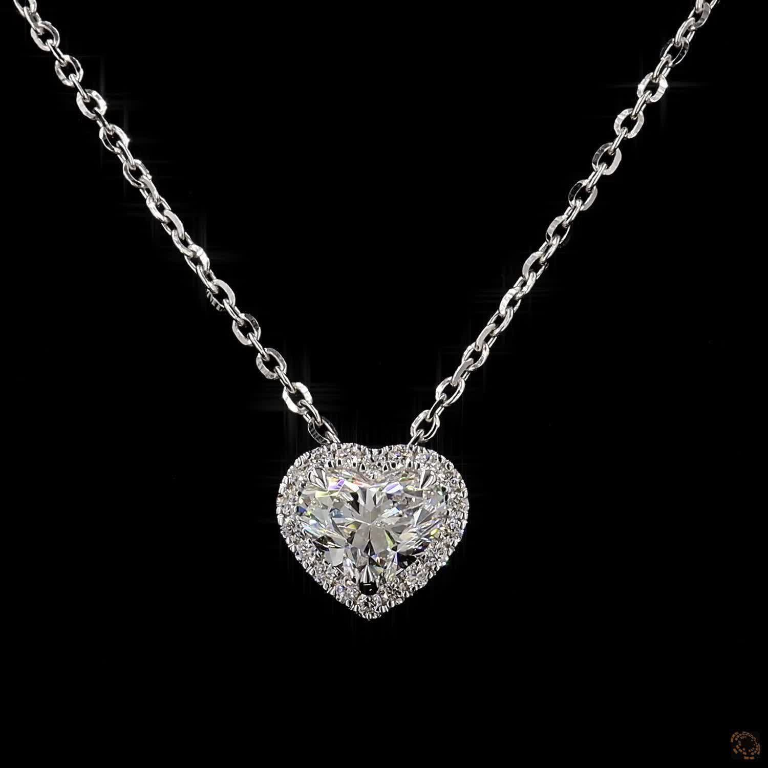 1.0Ct Lab Diamond Halo Set Necklace in 14K Gold For Women