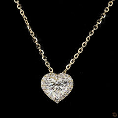 1.0Ct Lab Diamond Halo Set Necklace in 14K Gold For Women