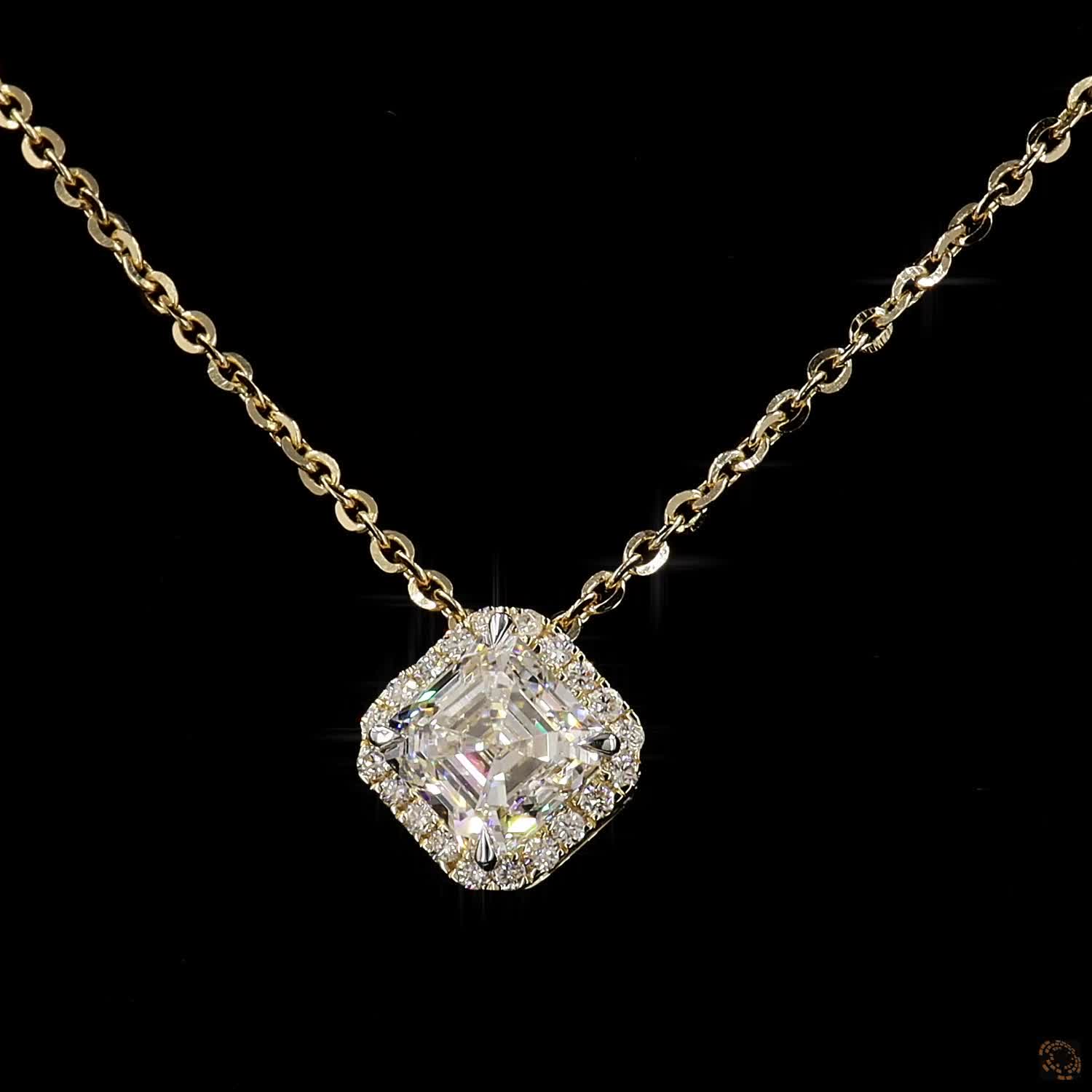 1.0Ct Lab Diamond Halo Set Necklace in 14K Gold For Women