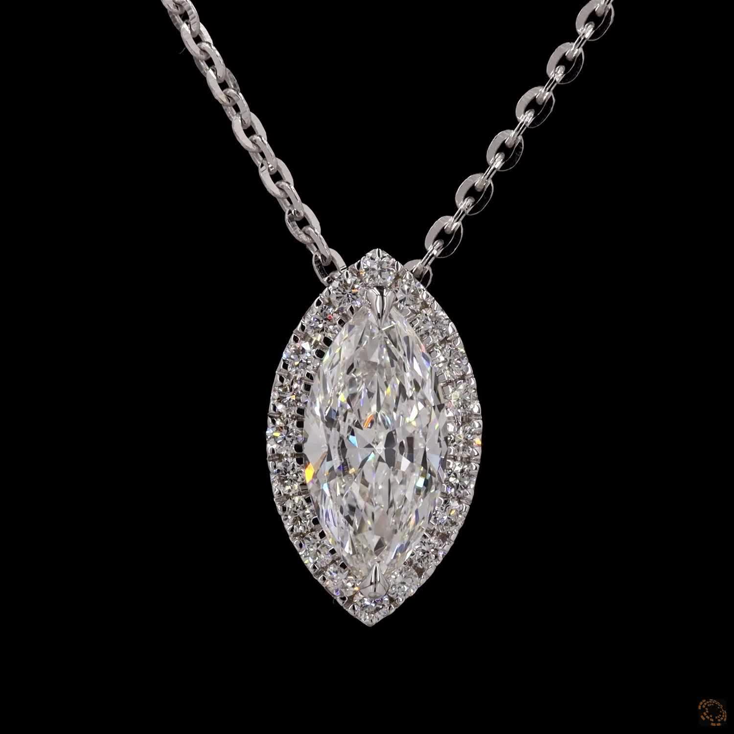 1.0Ct Lab Diamond Halo Set Necklace in 14K Gold For Women