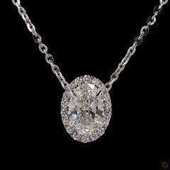 1.0Ct Lab Diamond Halo Set Necklace in 14K Gold For Women