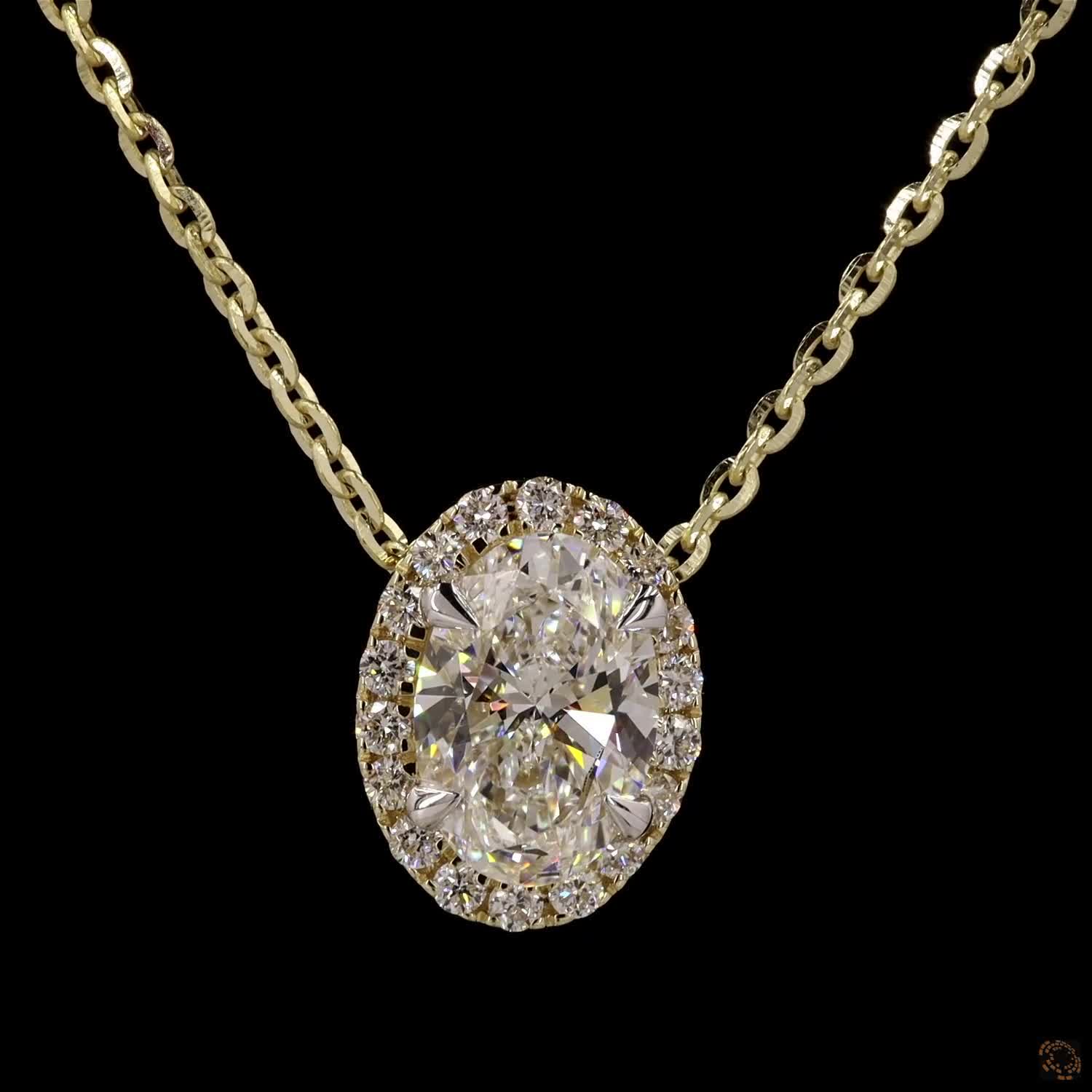 1.0Ct Lab Diamond Halo Set Necklace in 14K Gold For Women