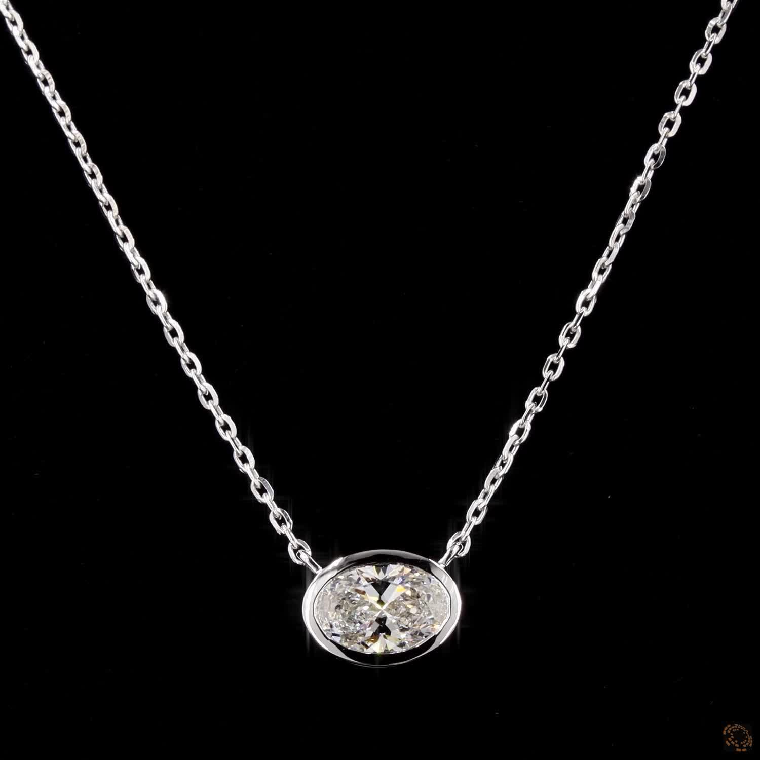 1.0Ct Lab Diamond Solitaire Bezel Set Necklace in 14K Gold