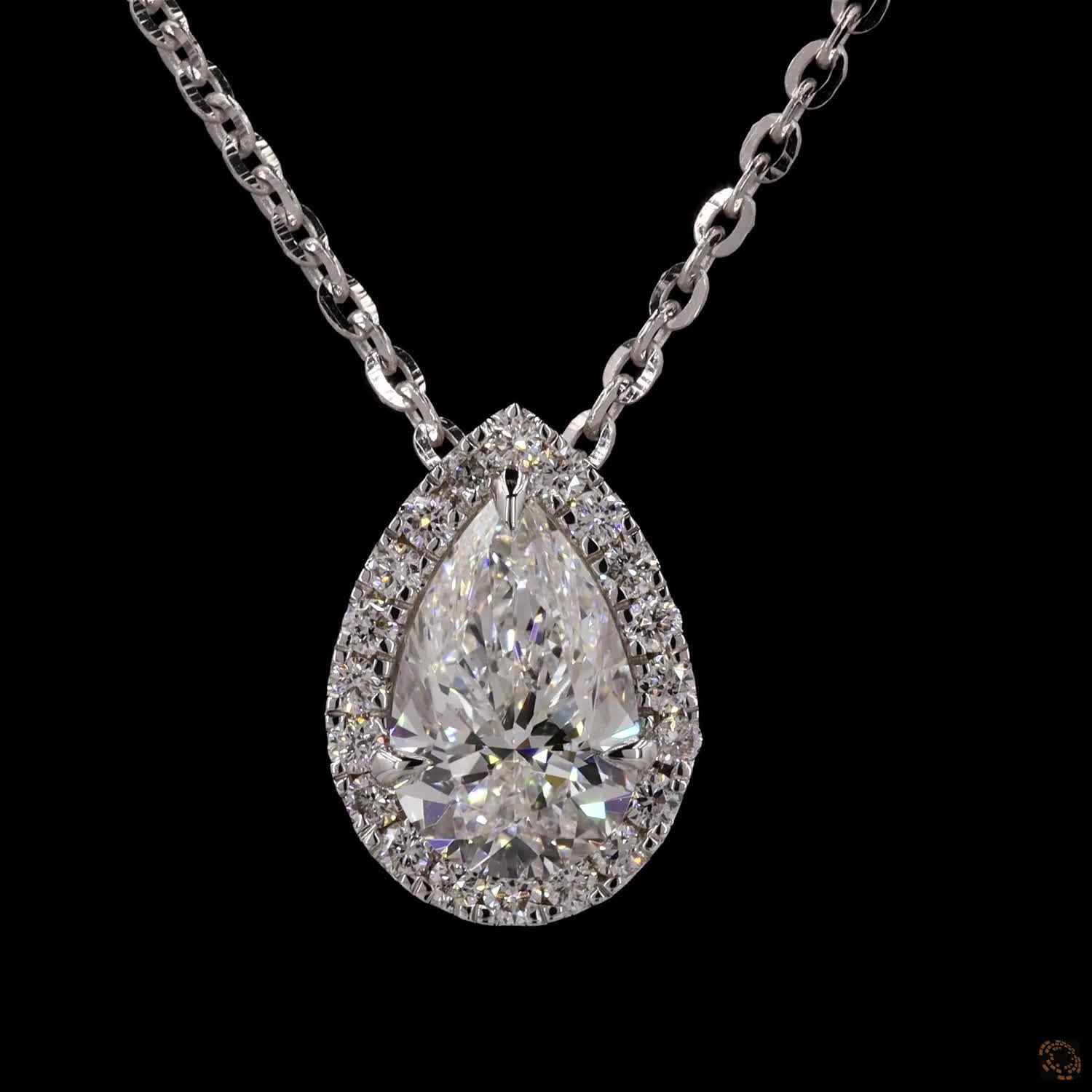 1.0Ct Lab Diamond Halo Set Necklace in 14K Gold For Women