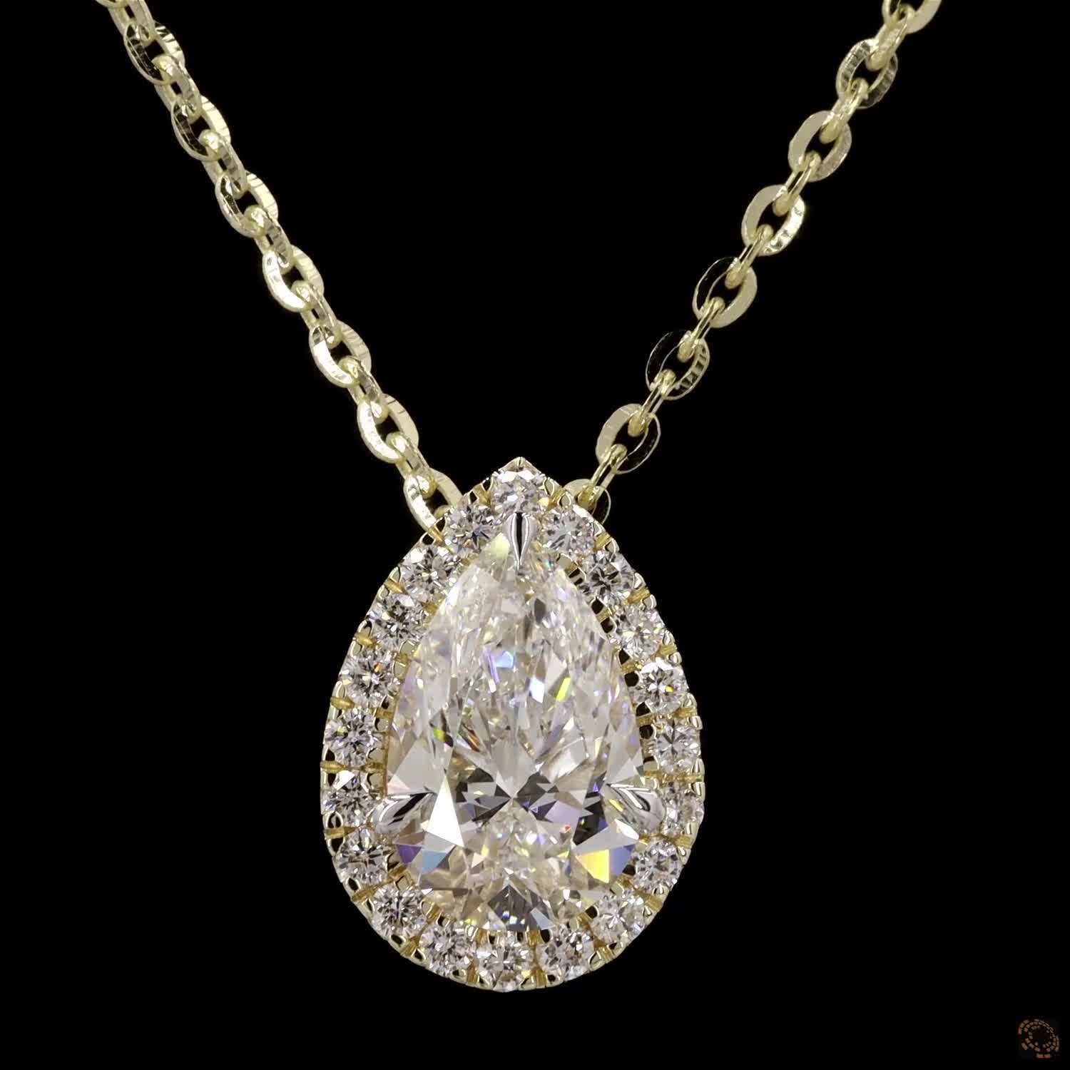 1.0Ct Lab Diamond Halo Set Necklace in 14K Gold For Women