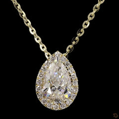 1.0Ct Lab Diamond Halo Set Necklace in 14K Gold For Women