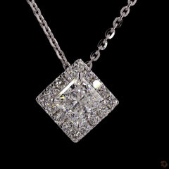 1.0Ct Lab Diamond Halo Set Necklace in 14K Gold For Women