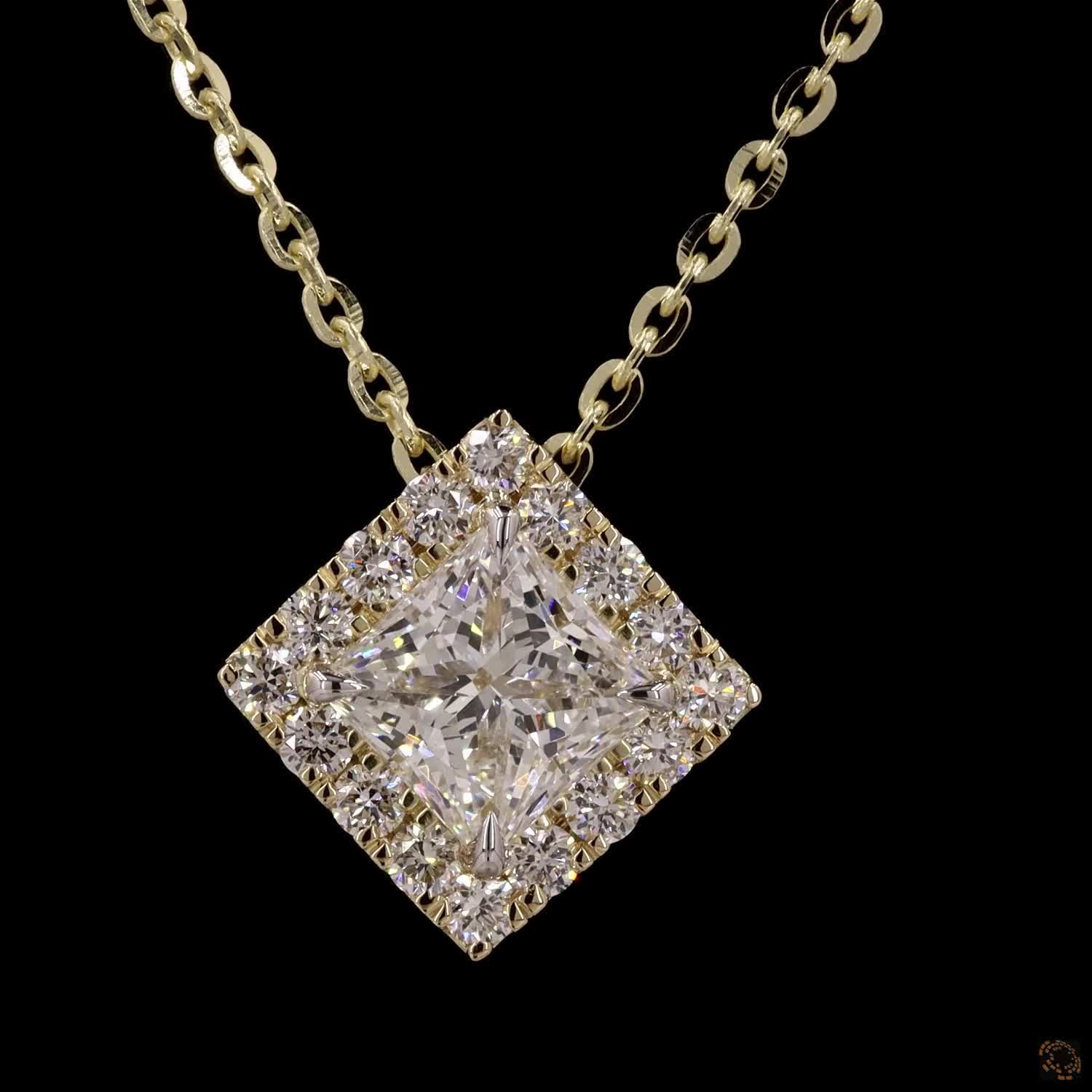 1.0Ct Lab Diamond Halo Set Necklace in 14K Gold For Women