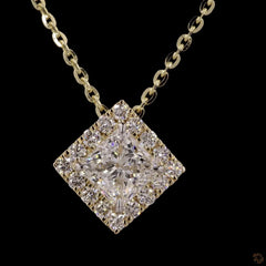 1.0Ct Lab Diamond Halo Set Necklace in 14K Gold For Women