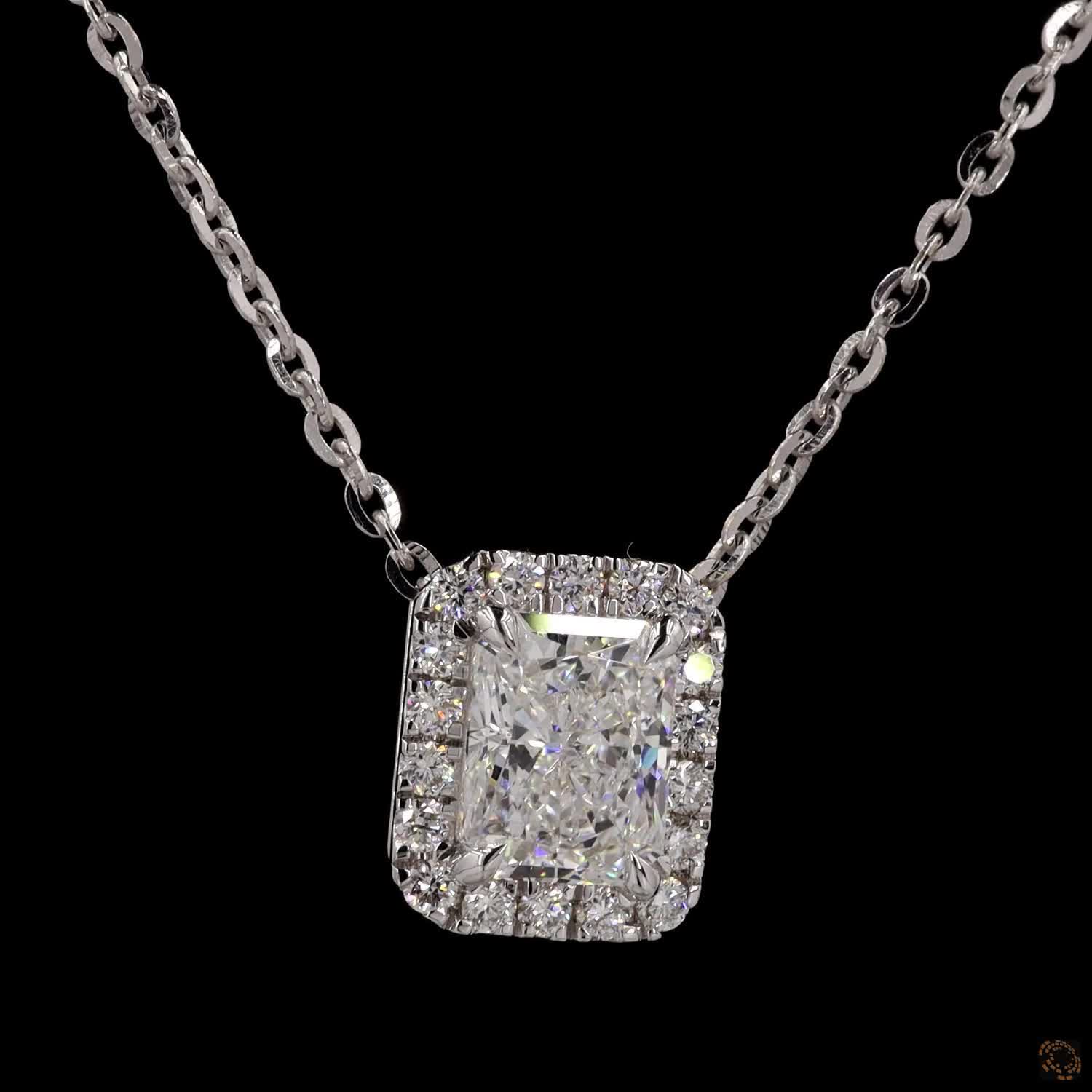 1.0Ct Lab Diamond Halo Set Necklace in 14K Gold For Women