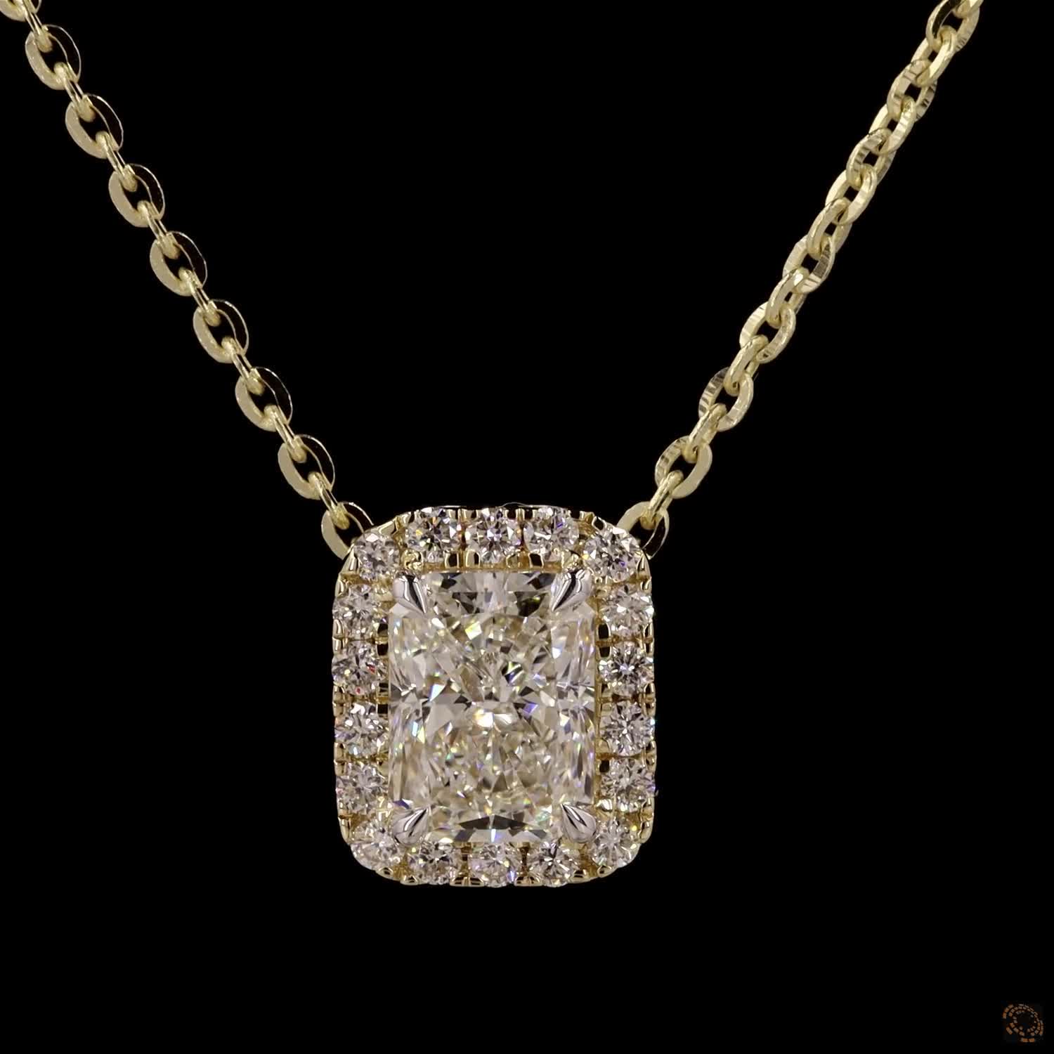 1.0Ct Lab Diamond Halo Set Necklace in 14K Gold For Women