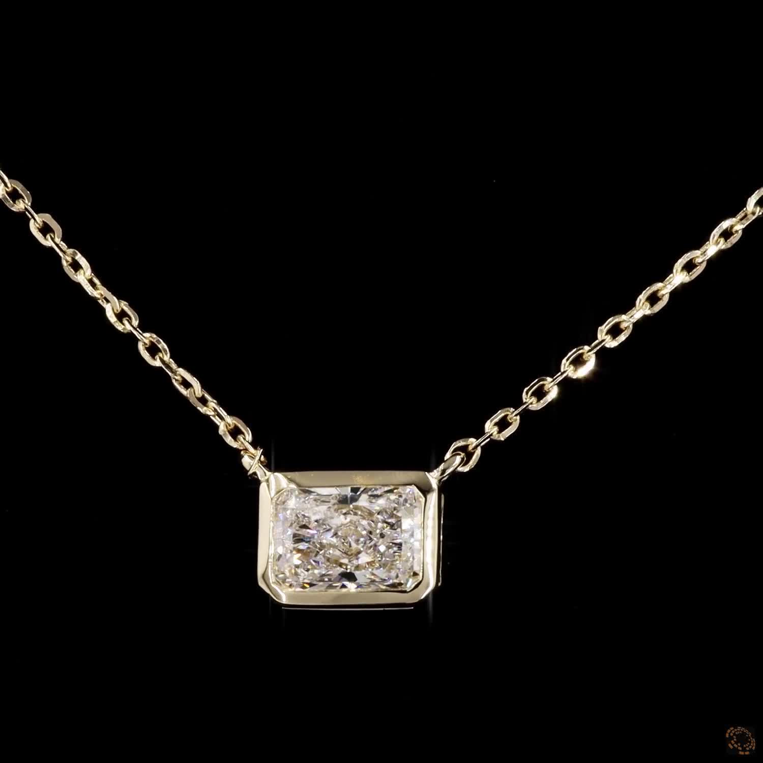 1.0Ct Lab Diamond Solitaire Bezel Set Necklace in 14K Gold