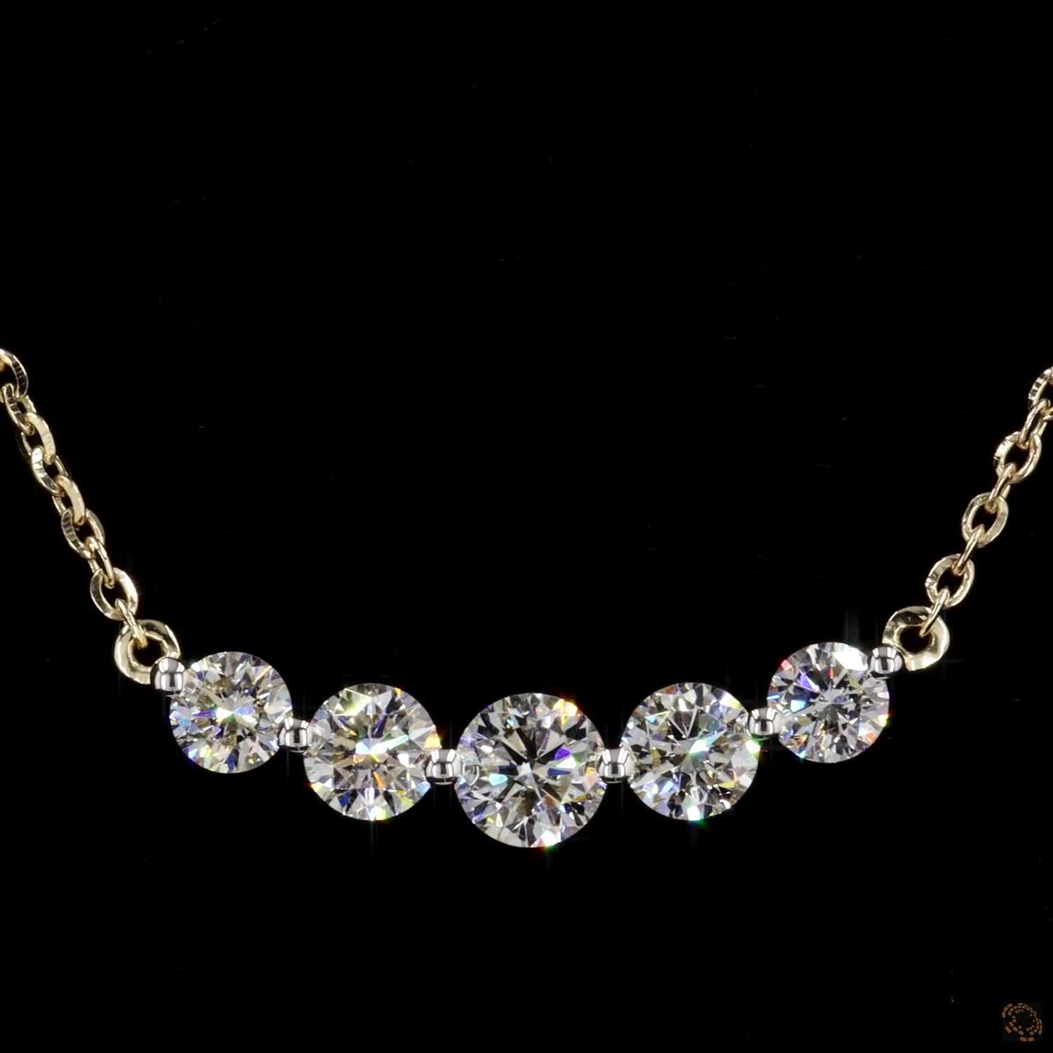 1.0Ct Round Diamond Bar Necklace in 14K Gold For Her