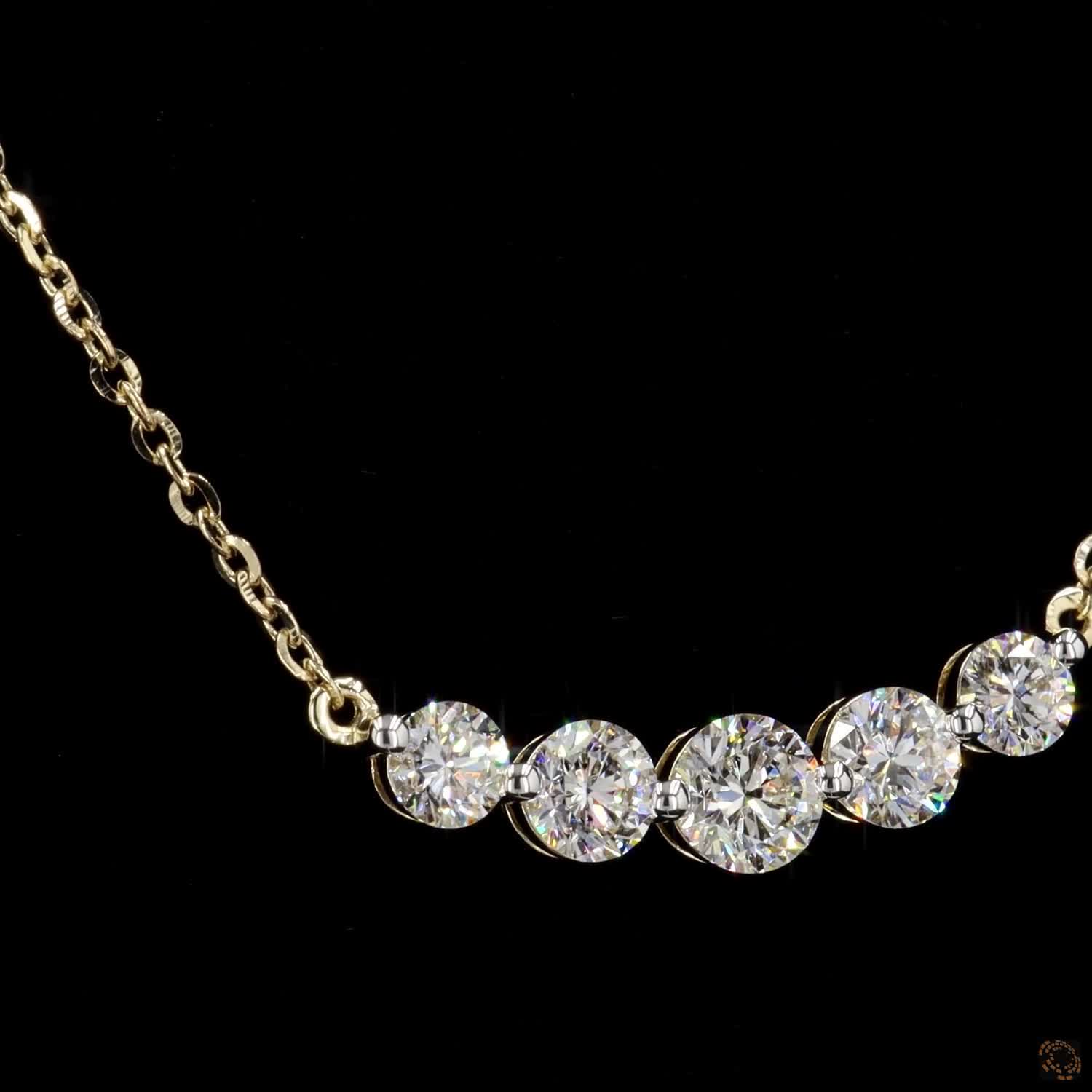 1.0Ct Round Diamond Bar Necklace in 14K Gold For Her