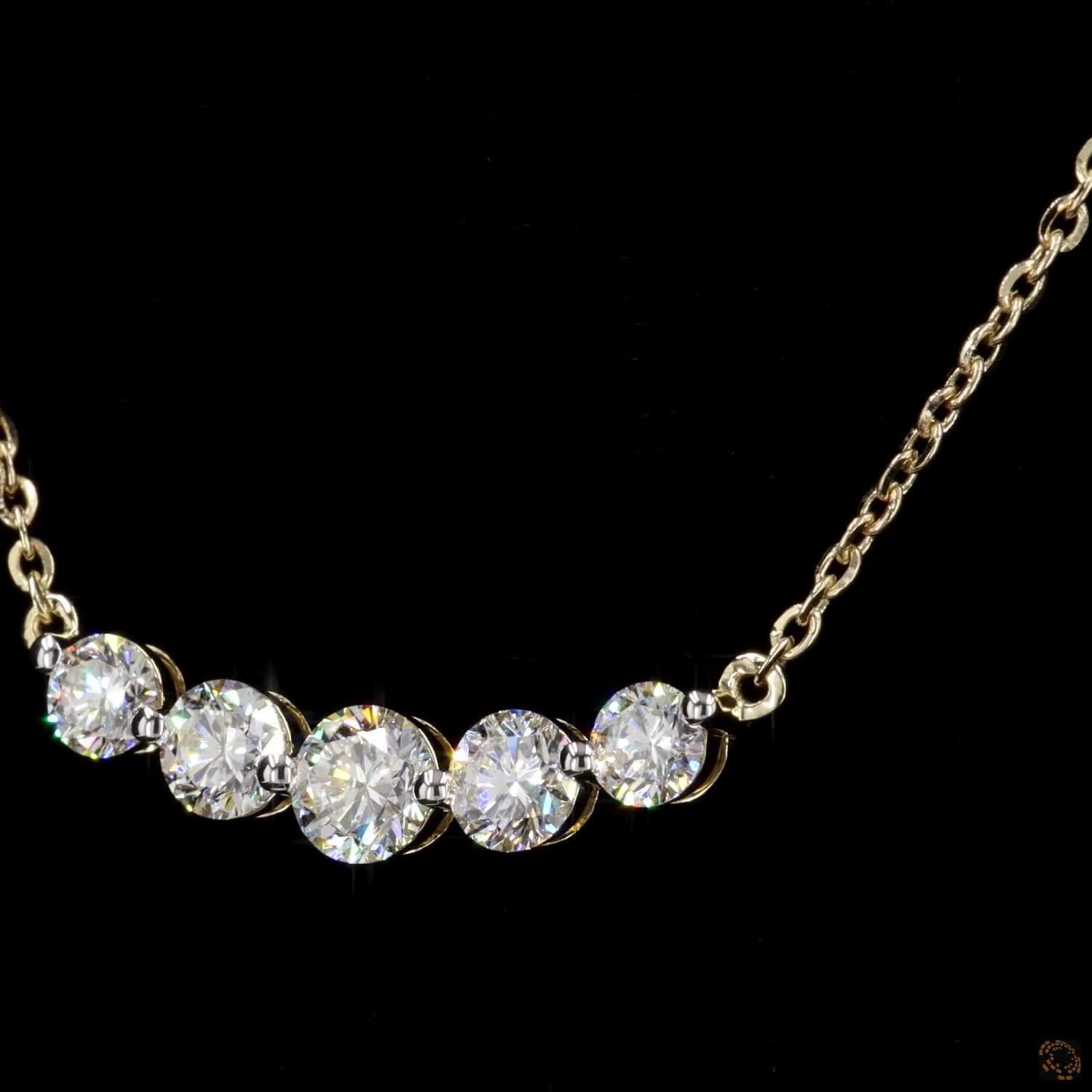 1.0Ct Round Diamond Bar Necklace in 14K Gold For Her