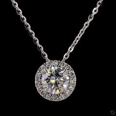 1.0Ct Lab Diamond Halo Set Necklace in 14K Gold For Women