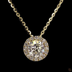 1.0Ct Lab Diamond Halo Set Necklace in 14K Gold For Women