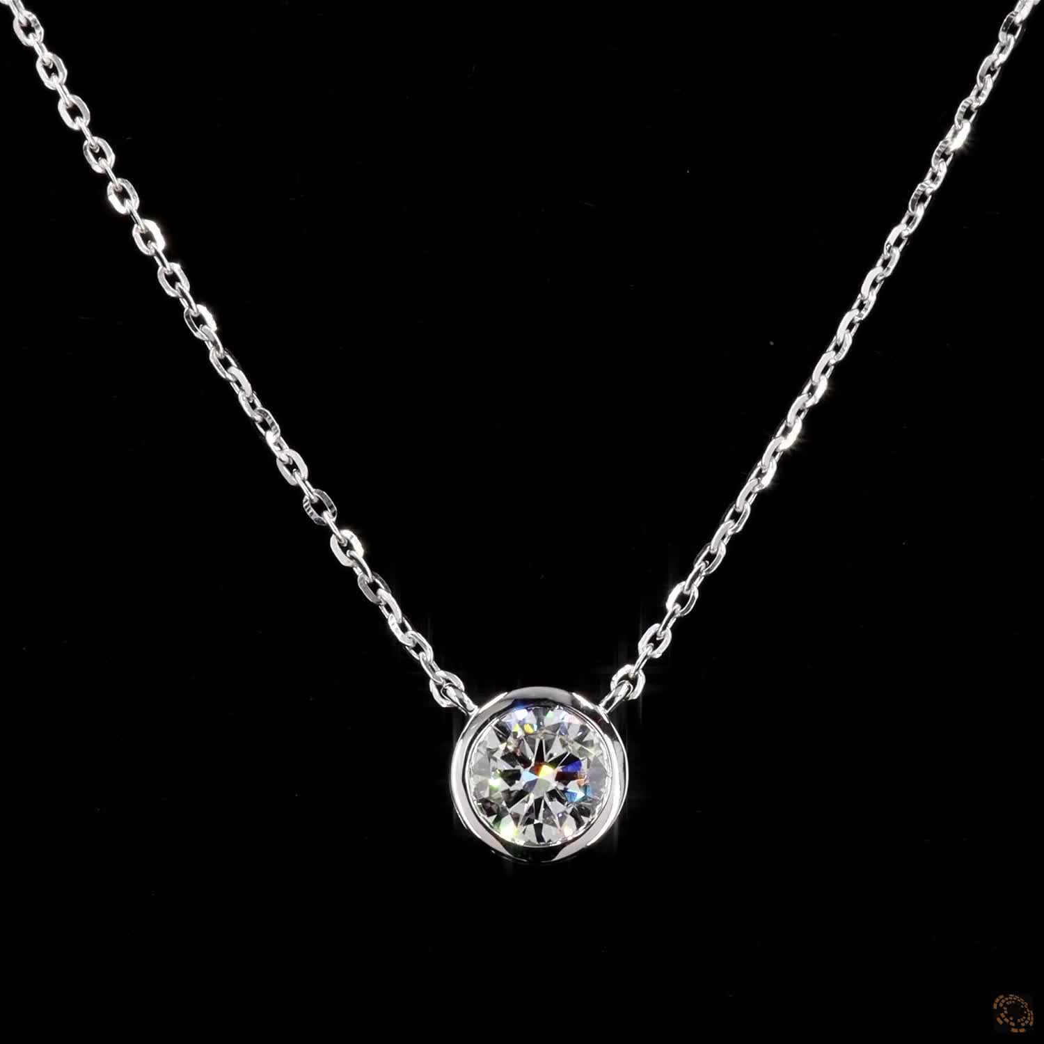 1.0Ct Lab Diamond Solitaire Bezel Set Necklace in 14K Gold