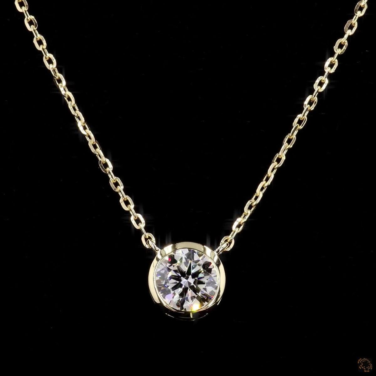 1.0Ct Lab Diamond Solitaire Bezel Set Necklace in 14K Gold