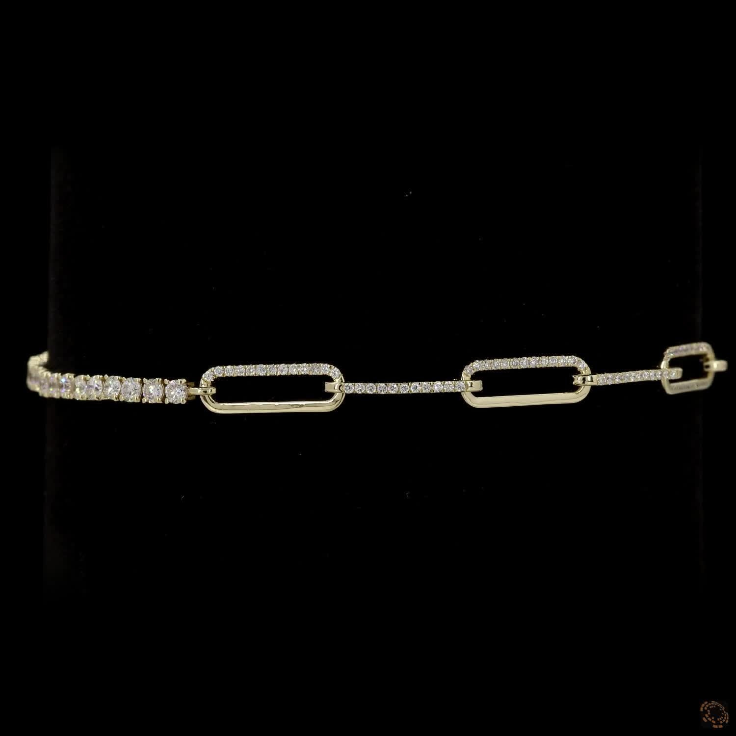 1.55 Ct Lab diamond Paper Clip Bracelet in 14K Pure Gold