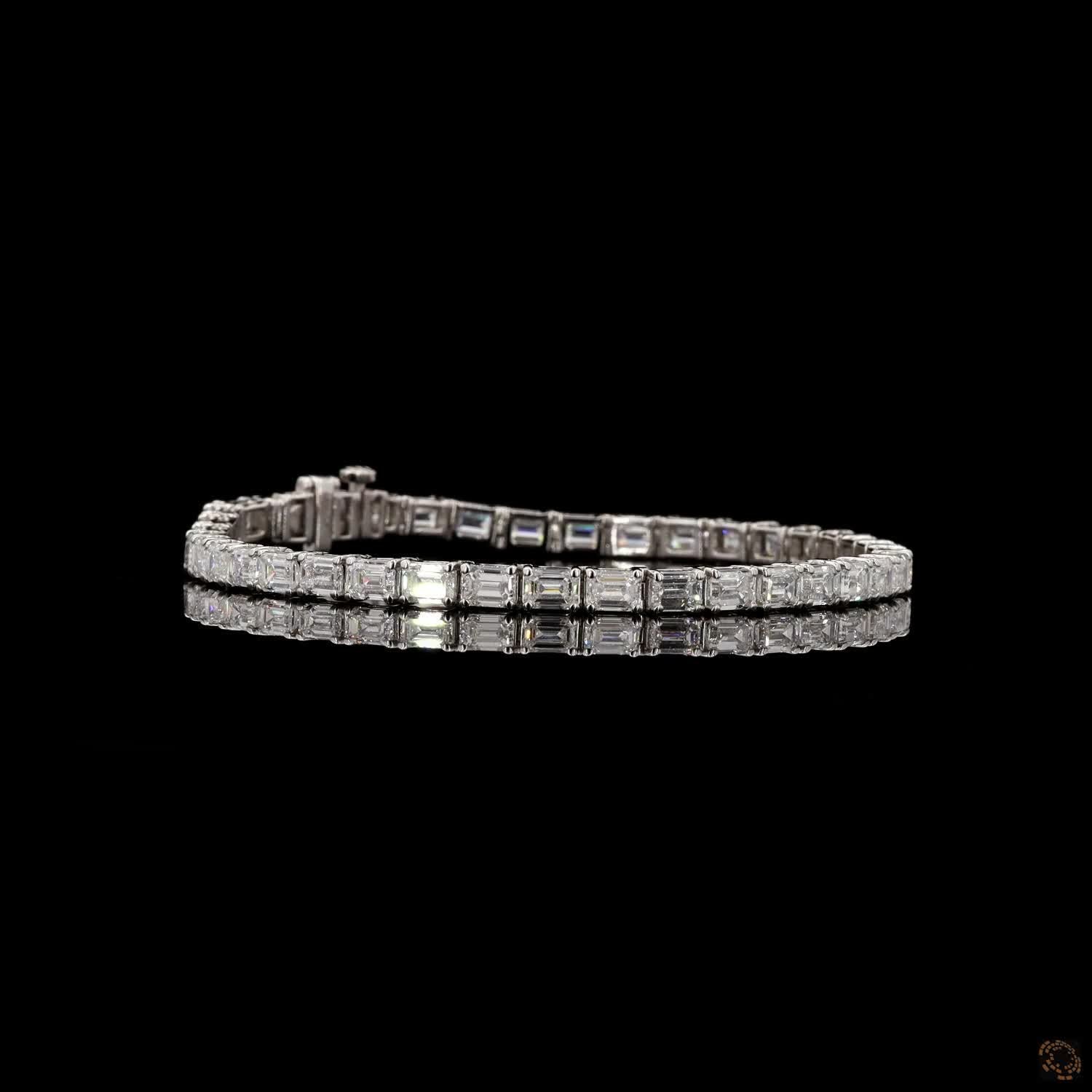 10 Carat Emerald Cut Diamond East West Tennis Bracelets in 14K Gold