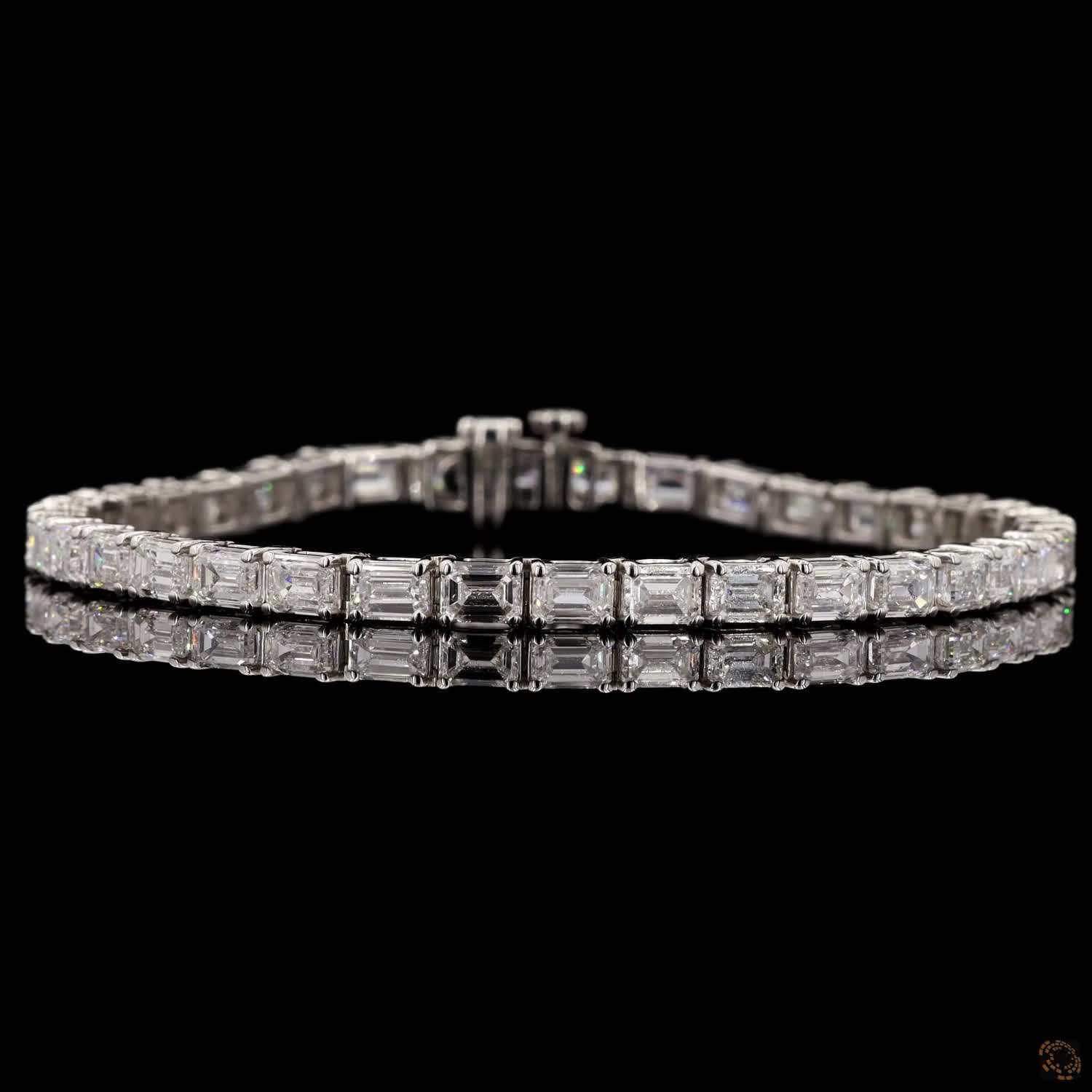 10 Carat Emerald Cut Diamond East West Tennis Bracelets in 14K Gold