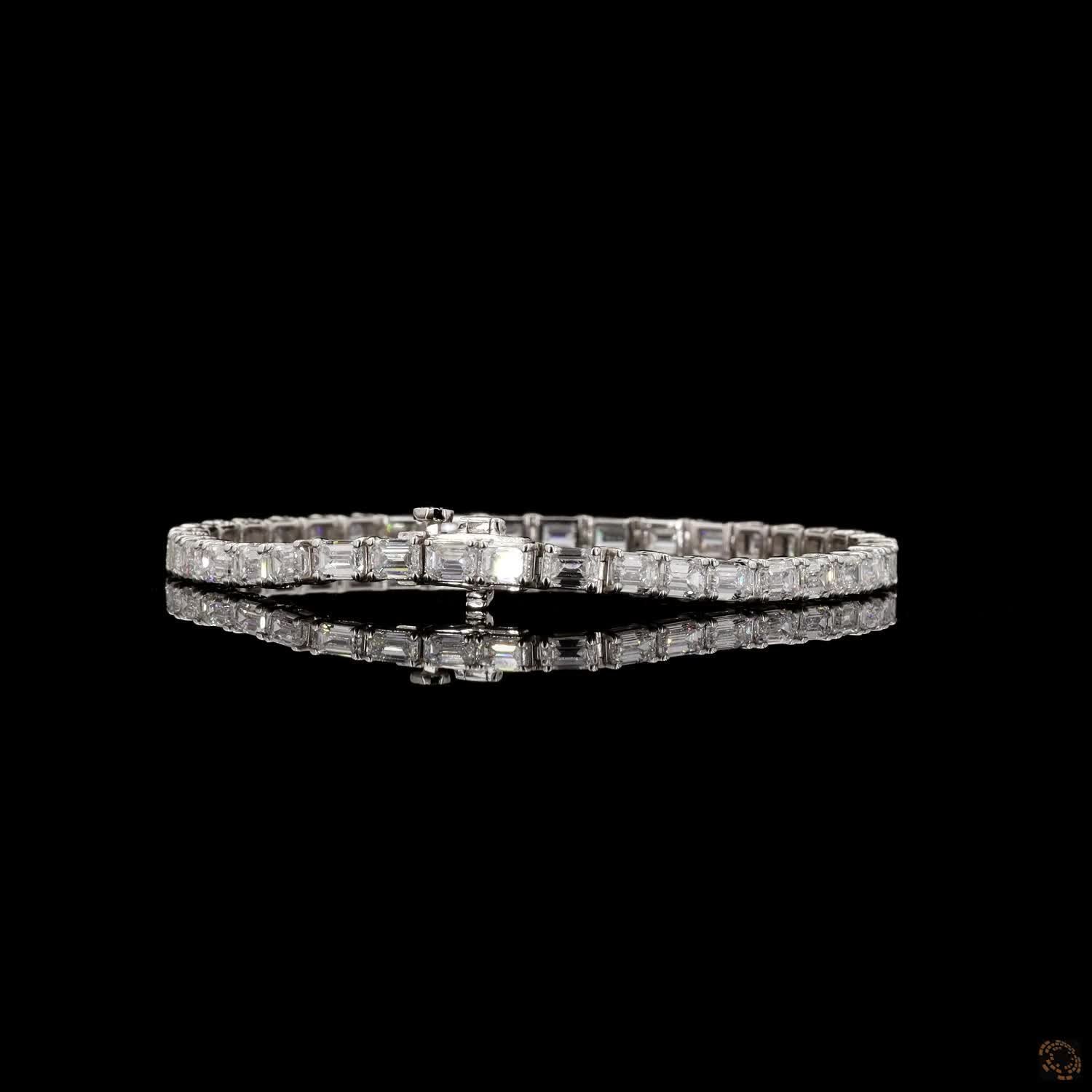 10 Carat Emerald Cut Diamond East West Tennis Bracelets in 14K Gold