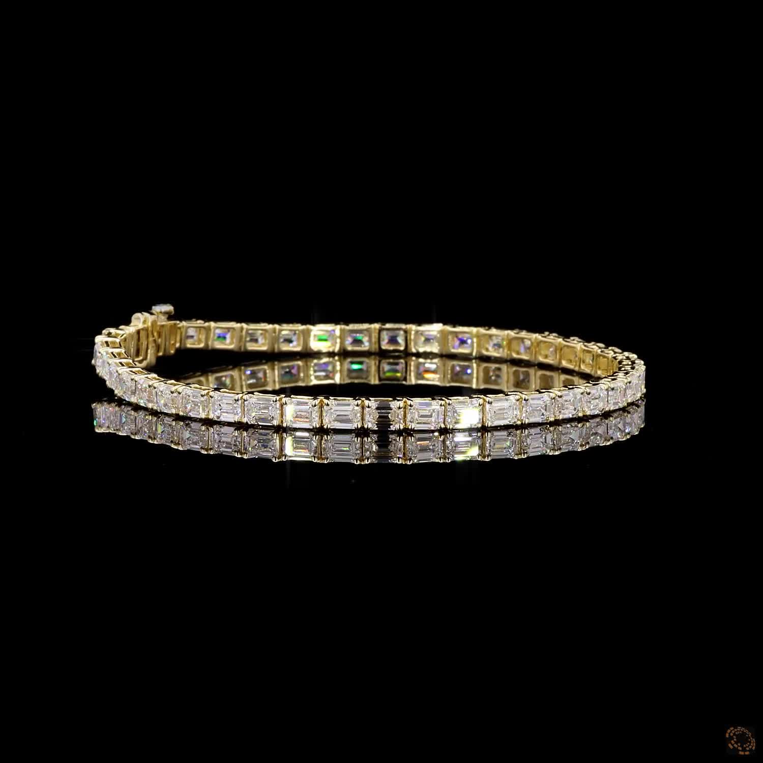 10 Carat Emerald Cut Diamond East West Tennis Bracelets in 14K Gold