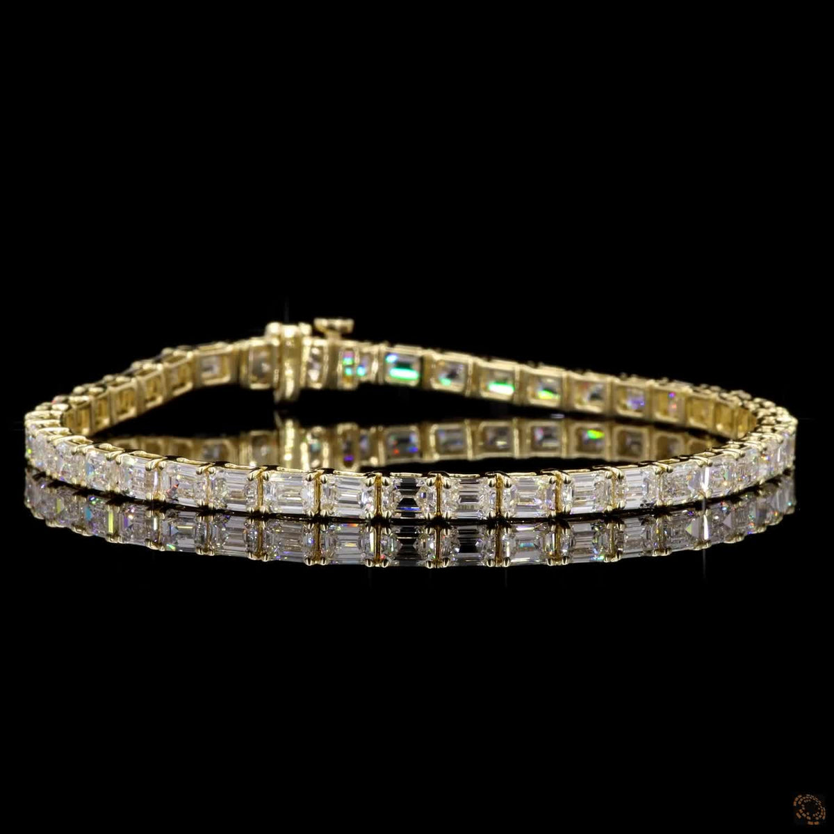 10 Carat Emerald Cut Diamond East West Tennis Bracelets in 14K Gold