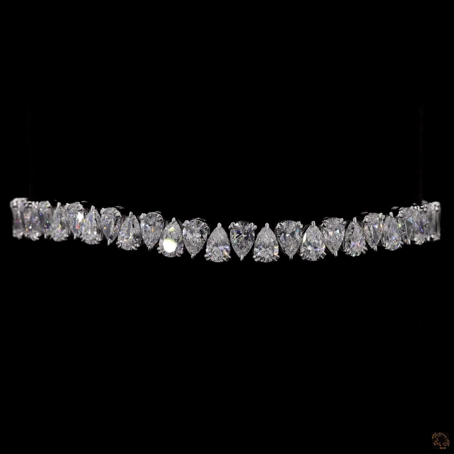 11.75 Carat Pear Lab Diamond Alternating Tennis Bracelet in 14K Gold