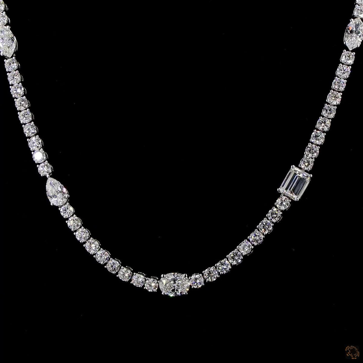 13.0 Carat Multi Shape Lab Diamond Half Tennis Necklace in 14K Gold