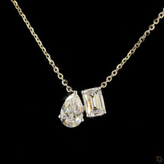 2.0Ct Lab Diamond Pear & Emerald Toi Et Moi Necklace in 14K Gold