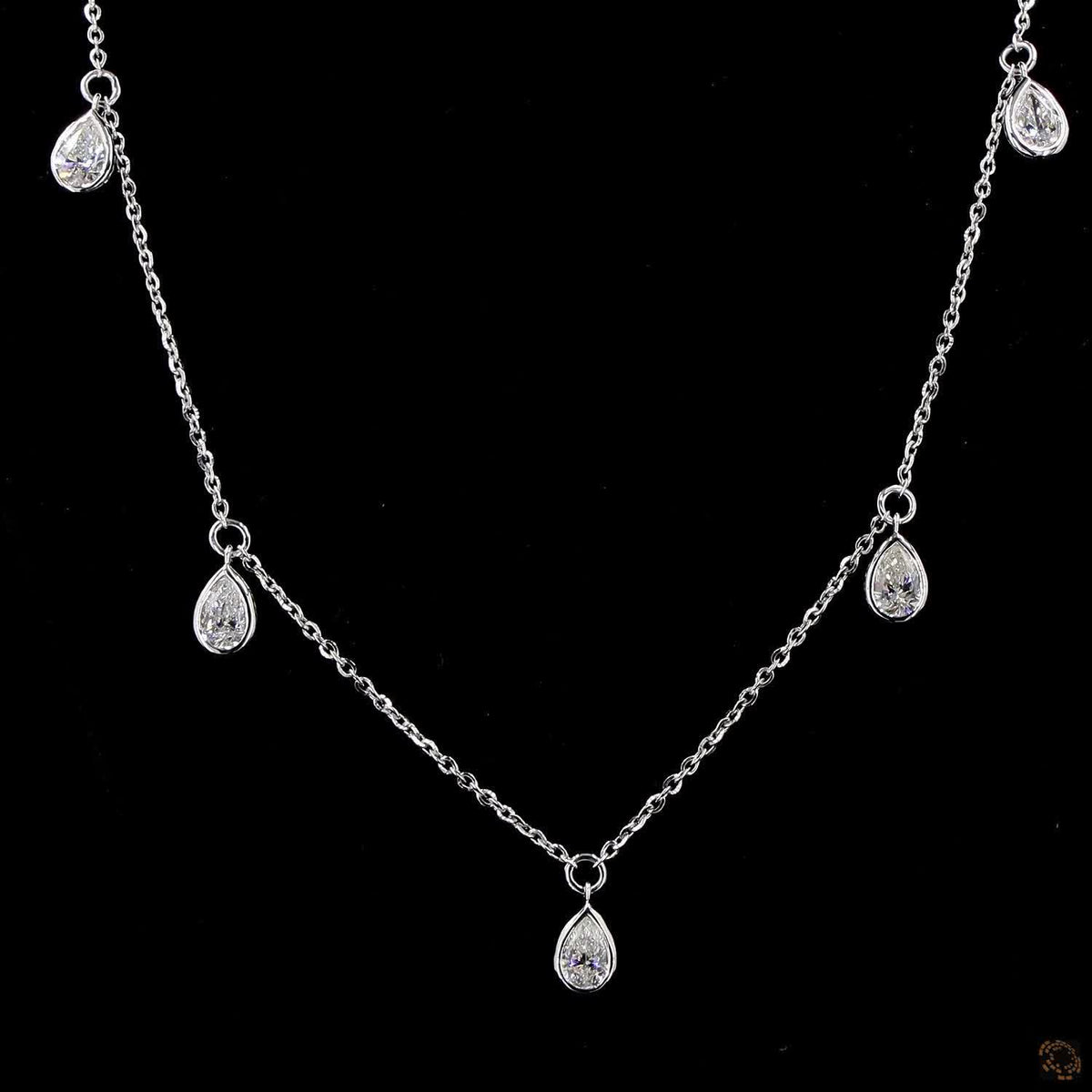 2.0 Ct Tear Drop Diamond Station charm Necklace in 14K Gold