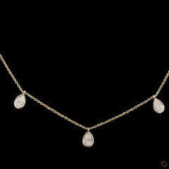 2.0 Ct Tear Drop Diamond Station charm Necklace in 14K Gold