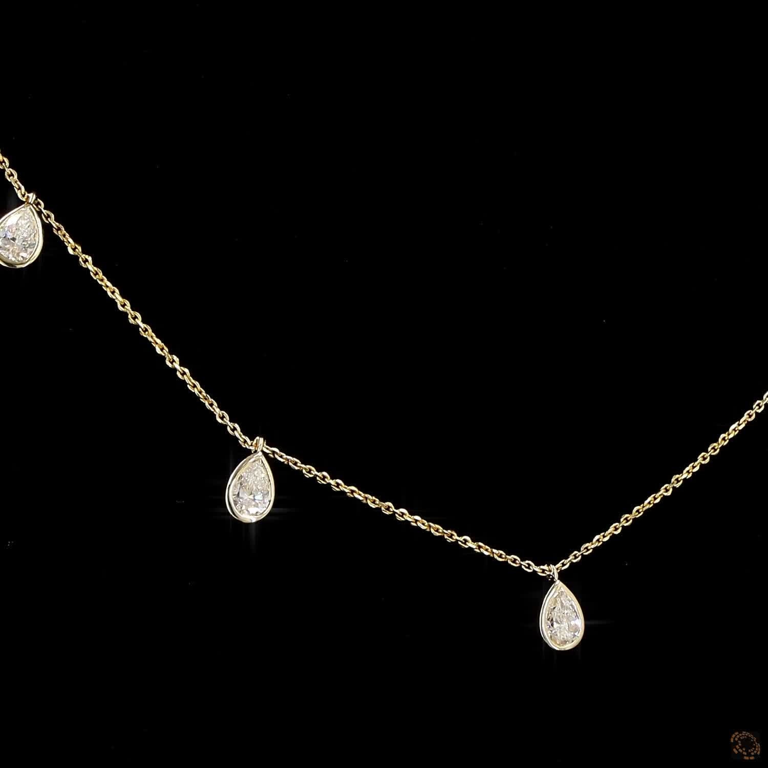 2.0 Ct Tear Drop Diamond Station charm Necklace in 14K Gold