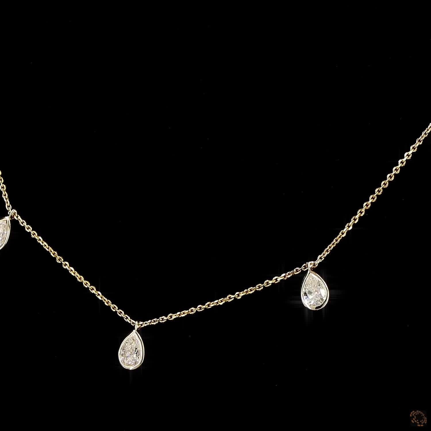 2.0 Ct Tear Drop Diamond Station charm Necklace in 14K Gold