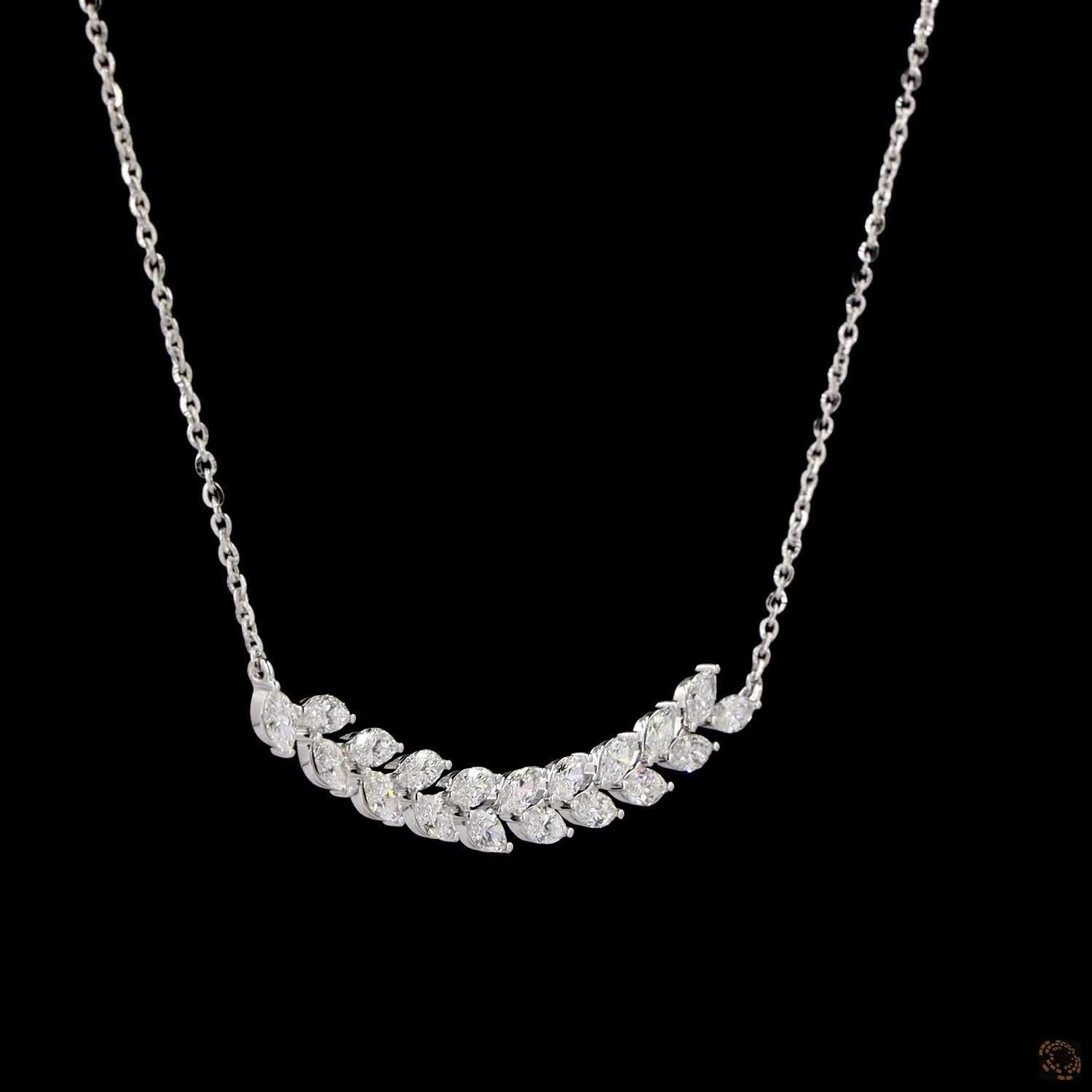 Marquise Lab Diamond Leaf Design Necklace in 14K Gold For Women