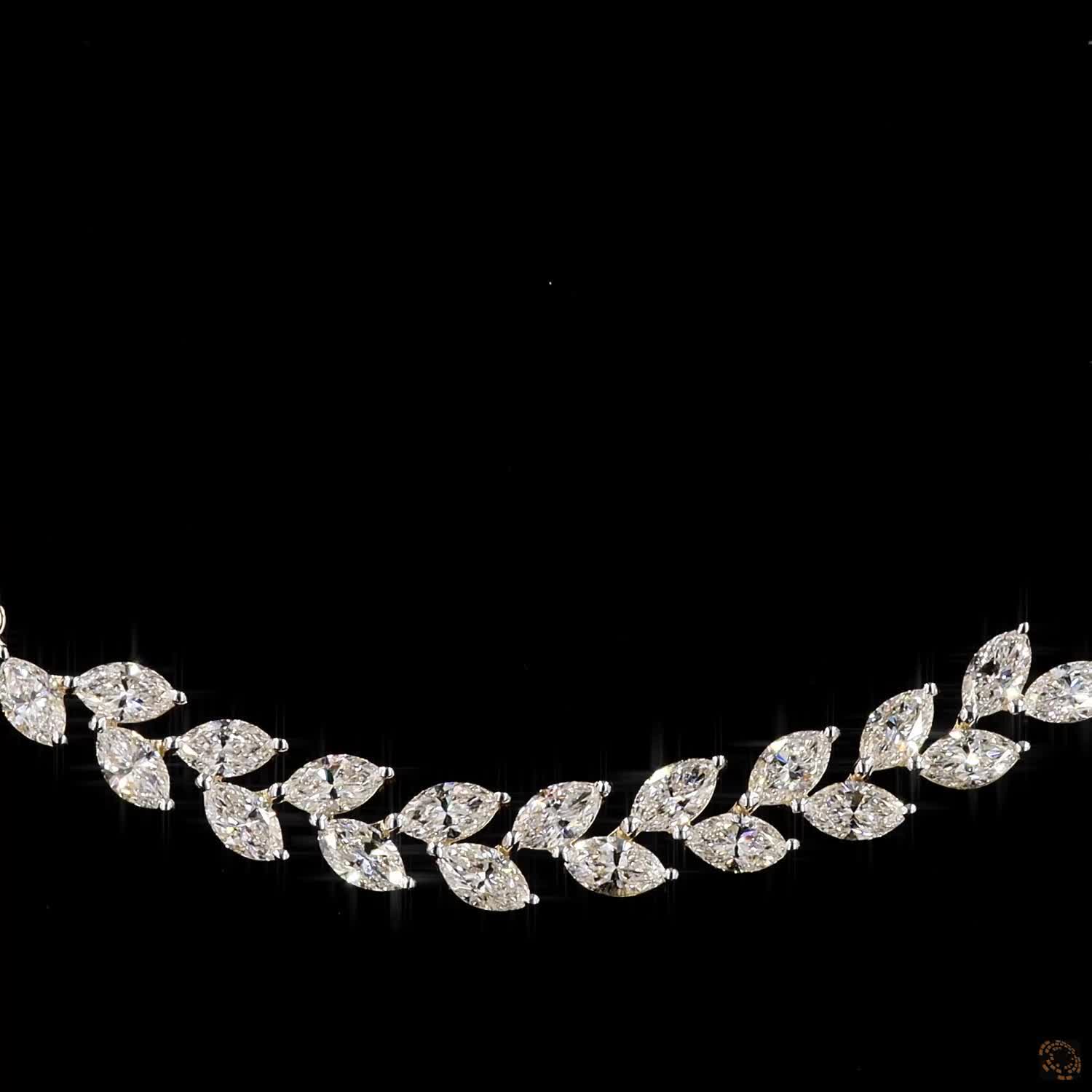 Marquise Lab Diamond Leaf Design Necklace in 14K Gold For Women