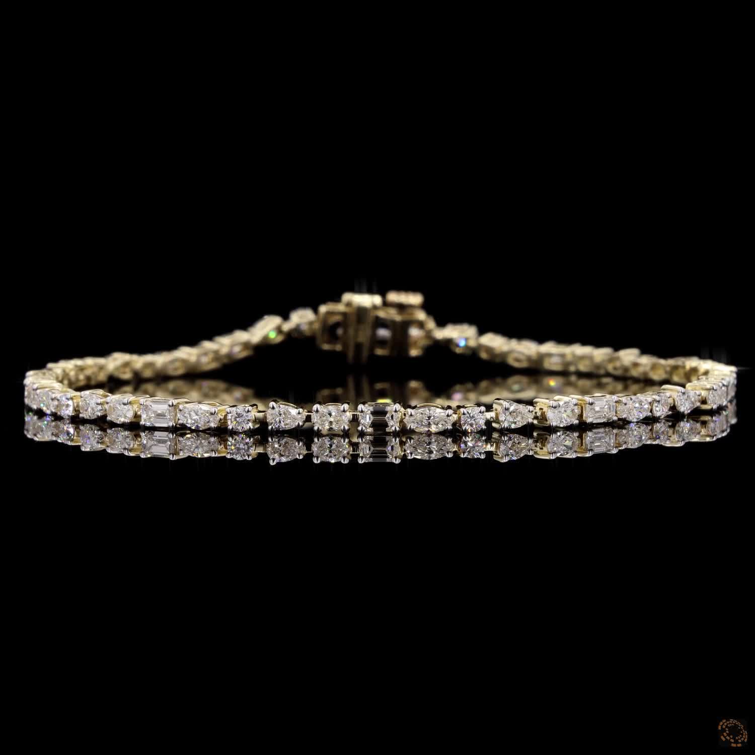 2.98 Carat Tennis Bracelets in 14K Gold with Multi Shape Diamond Studded