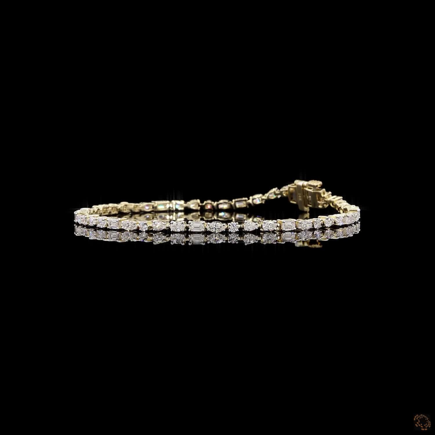 2.98 Carat Tennis Bracelets in 14K Gold with Multi Shape Diamond Studded