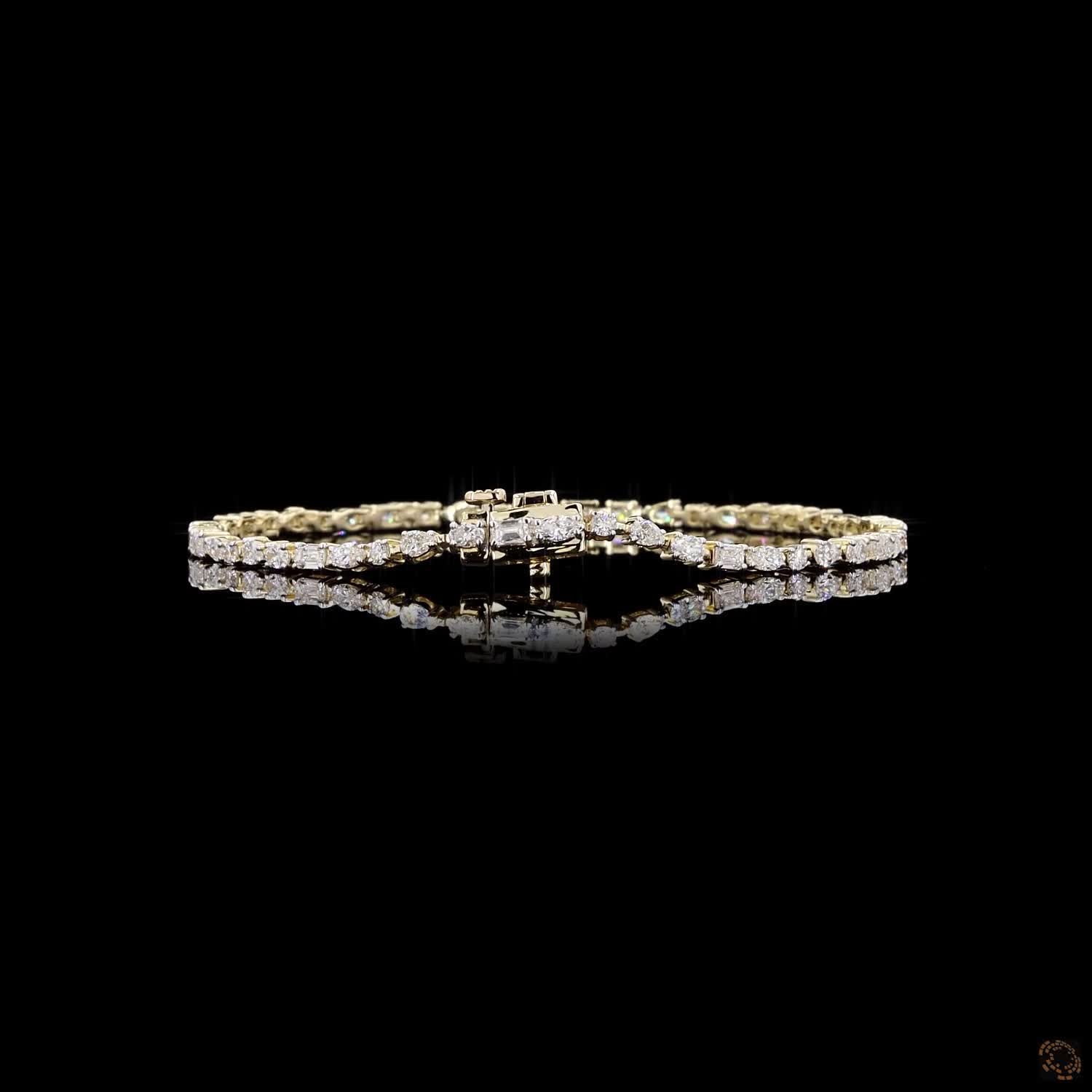 2.98 Carat Tennis Bracelets in 14K Gold with Multi Shape Diamond Studded