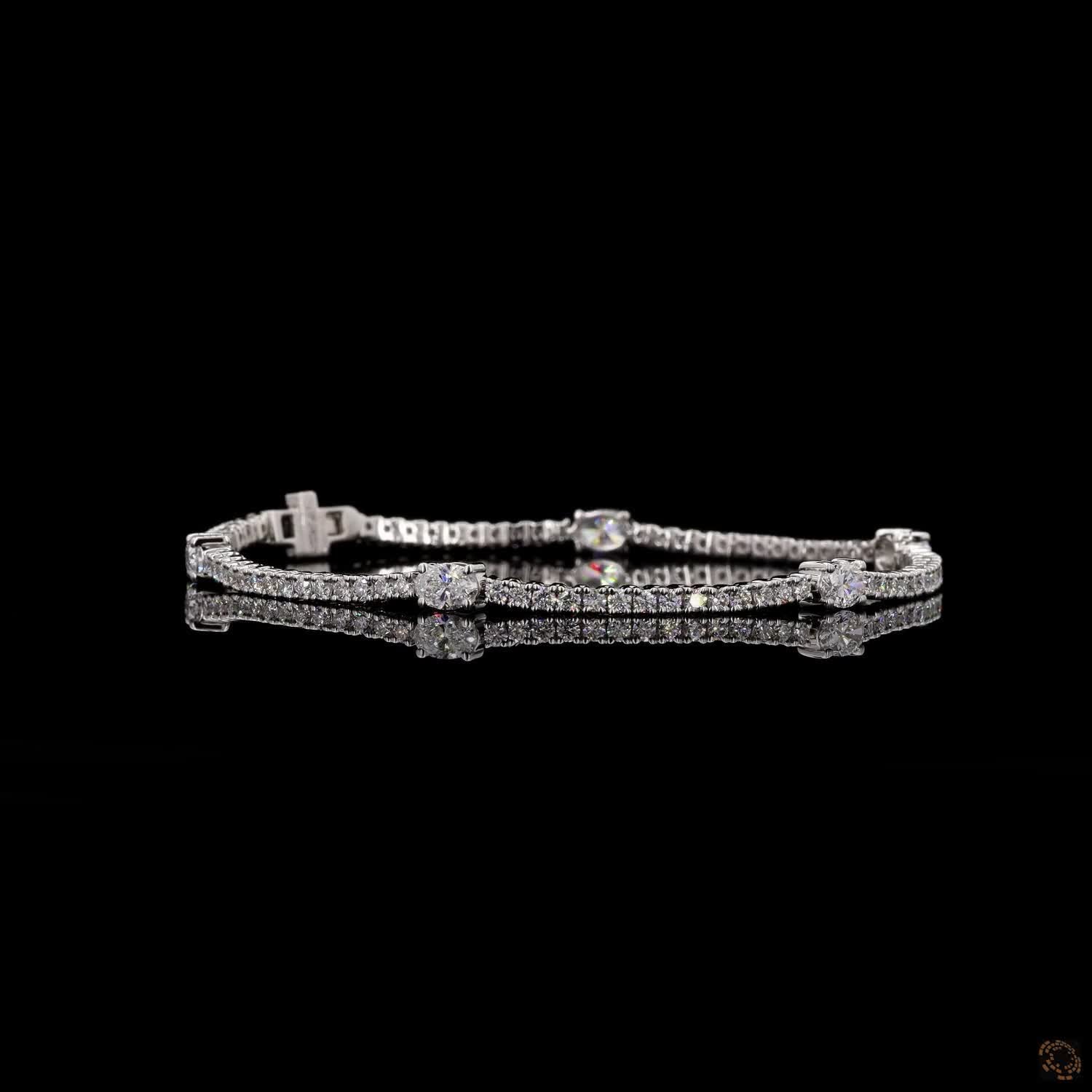 3.0 Carat Station Line lab Grown Bracelets in  14k Gold