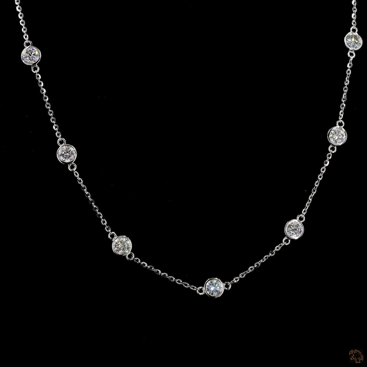 Round Lab Diamond Station Necklace in 14K Gold