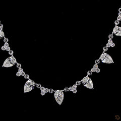 4.36 Carat Pear and Round Alternating Diamond Necklace in 14K Gold