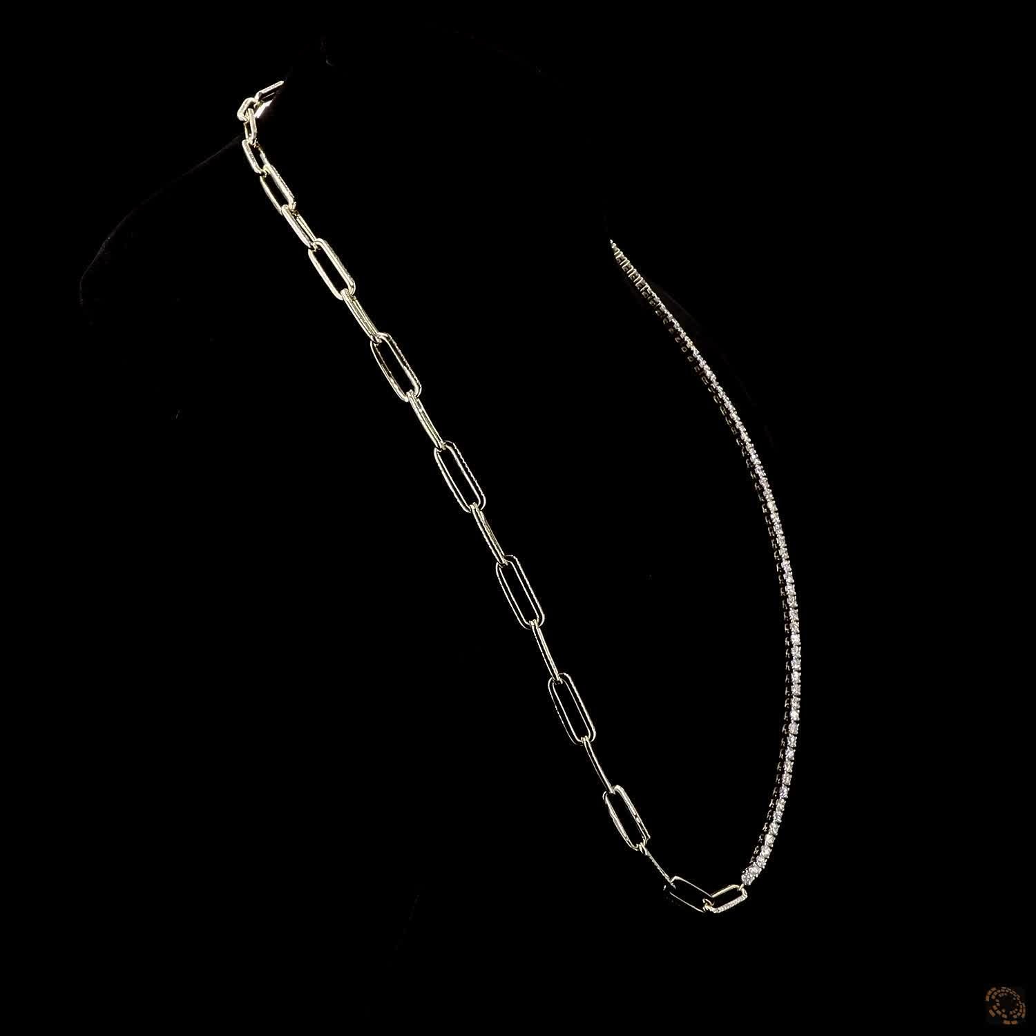 5.10 Carat Half Tennis & paper Clip Necklace Crafted  in 14K Gold