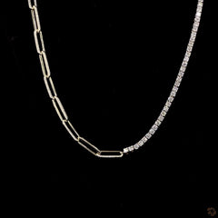 5.10 Carat Half Tennis & paper Clip Necklace Crafted  in 14K Gold